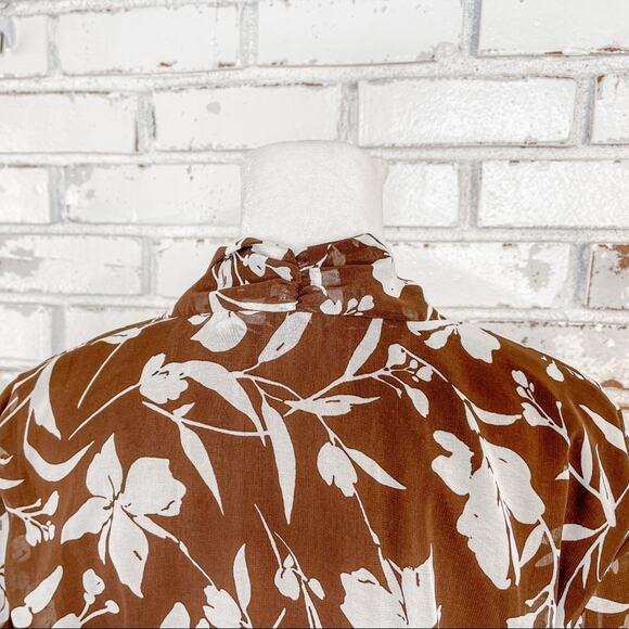 Lane Bryant Tie Neck Bow Brown and Off White Floral Sheer Midi Dress 22 - Picture 9 of 13